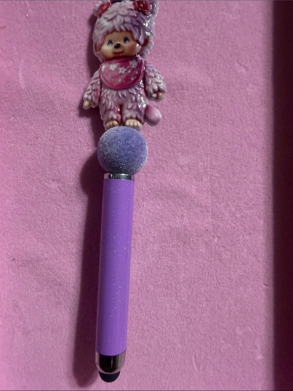 Cute Pink & Purple Monchichi Character 2-in-1 Stylus Pen